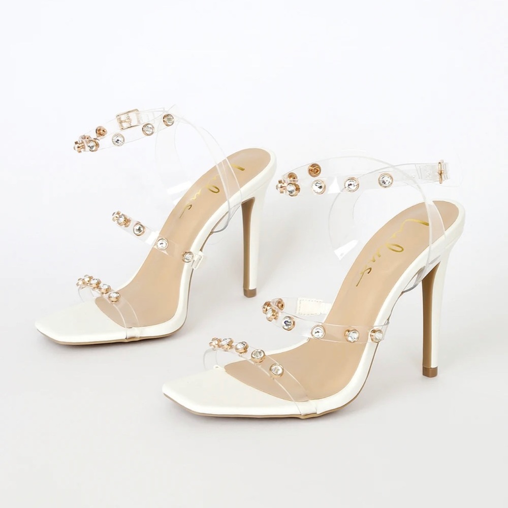NWT LuLus White & Rhinestone size 10 heels